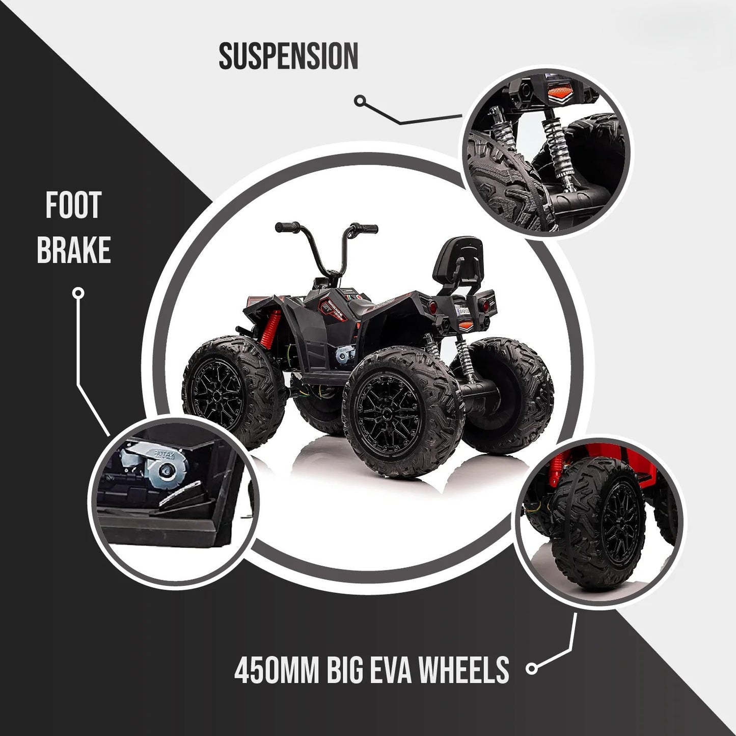 24V Monster 4X4 ATV Quad Bike – Big 450mm EVA Wheels