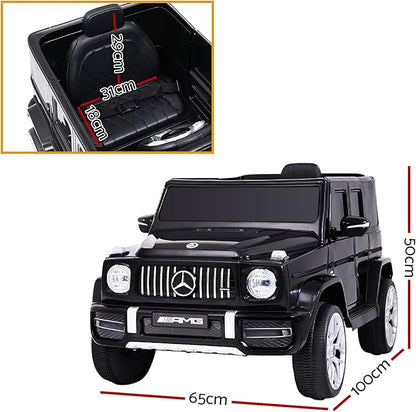 Officially Licensed Mercedes Benz AMG G63 Kids Ride-On Car, Black- white. leather seat- rubber wheels