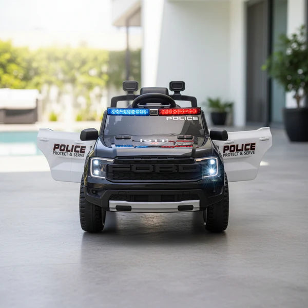 Licensed Ford Ranger Raptor Police Ride-On Car 12V – EVA Wheels & Leather Seat-Remote