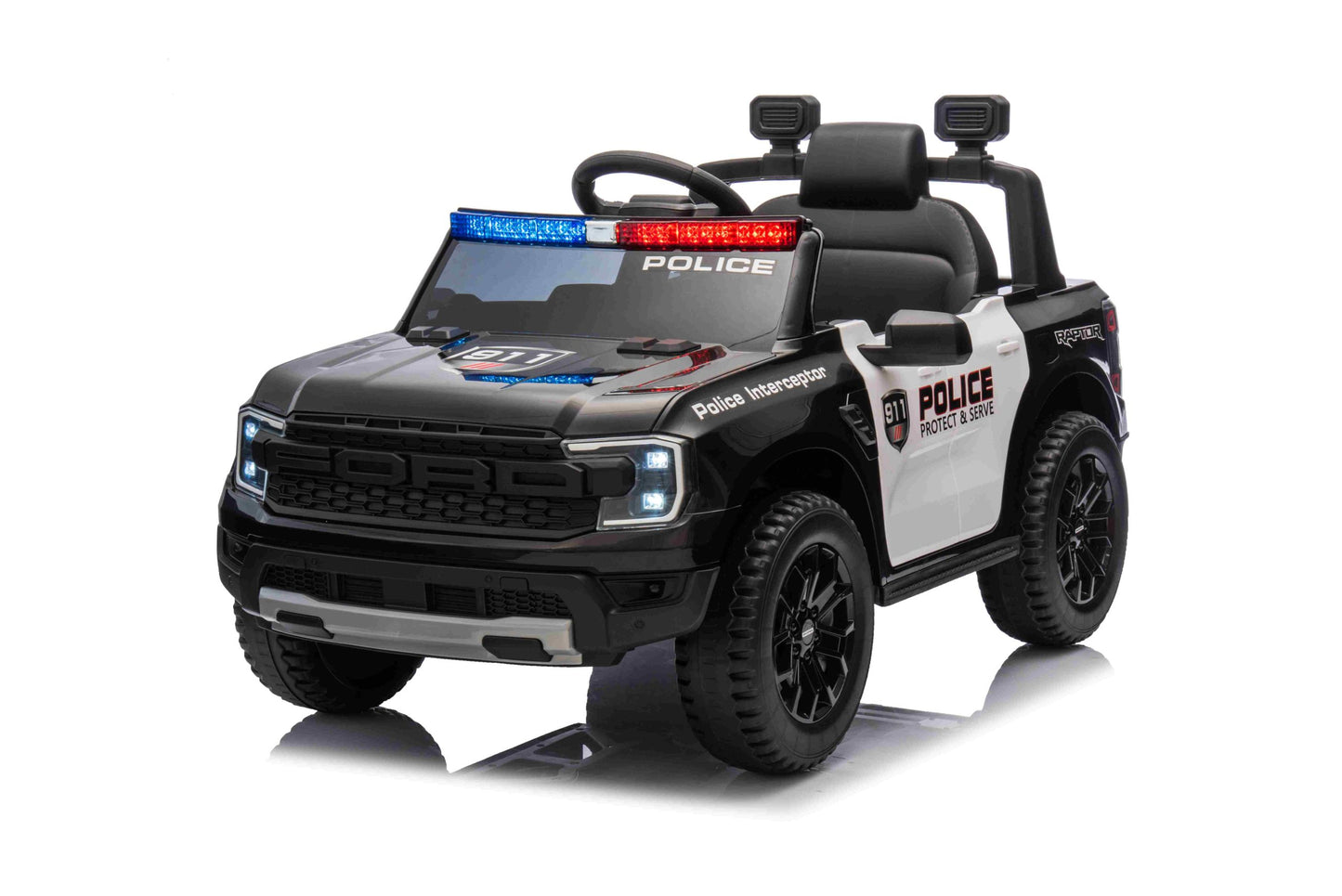 Licensed Ford Ranger Raptor Police Ride-On Car 12V – EVA Wheels & Leather Seat-Remote