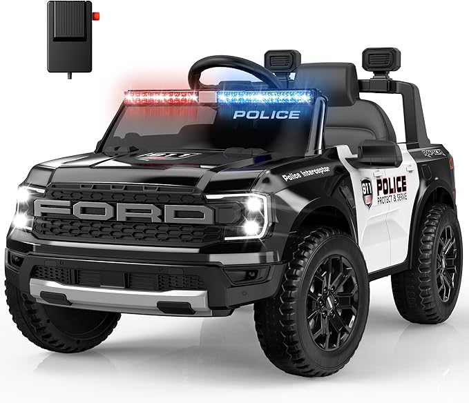 Licensed Ford Ranger Raptor Police Ride-On Car 12V – EVA Wheels & Leather Seat-Remote