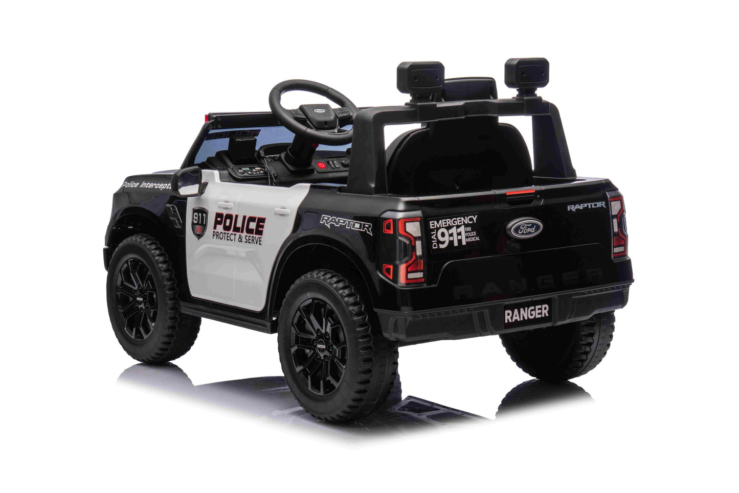 Licensed Ford Ranger Raptor Police Ride-On Car 12V – EVA Wheels & Leather Seat-Remote