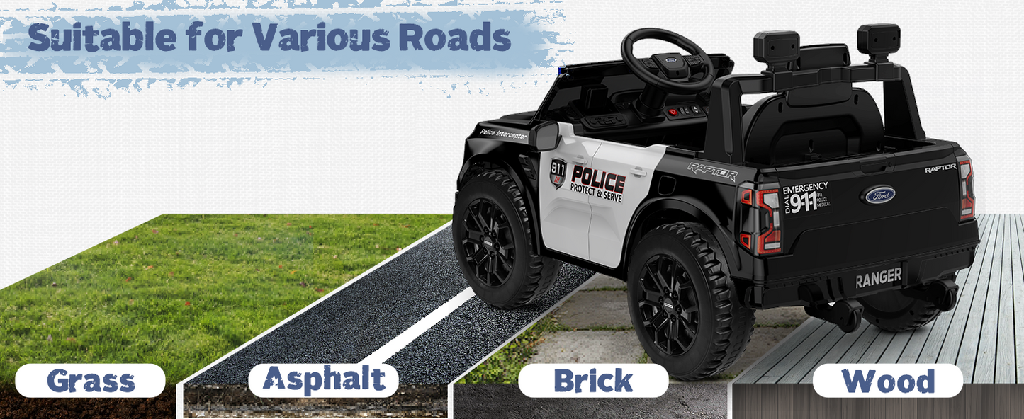 Licensed Ford Ranger Raptor Police Ride-On Car 12V – EVA Wheels & Leather Seat-Remote