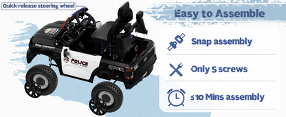 Licensed Ford Ranger Raptor Police Ride-On Car 12V – EVA Wheels & Leather Seat-Remote