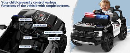 Licensed Ford Ranger Raptor Police Ride-On Car 12V – EVA Wheels & Leather Seat-Remote