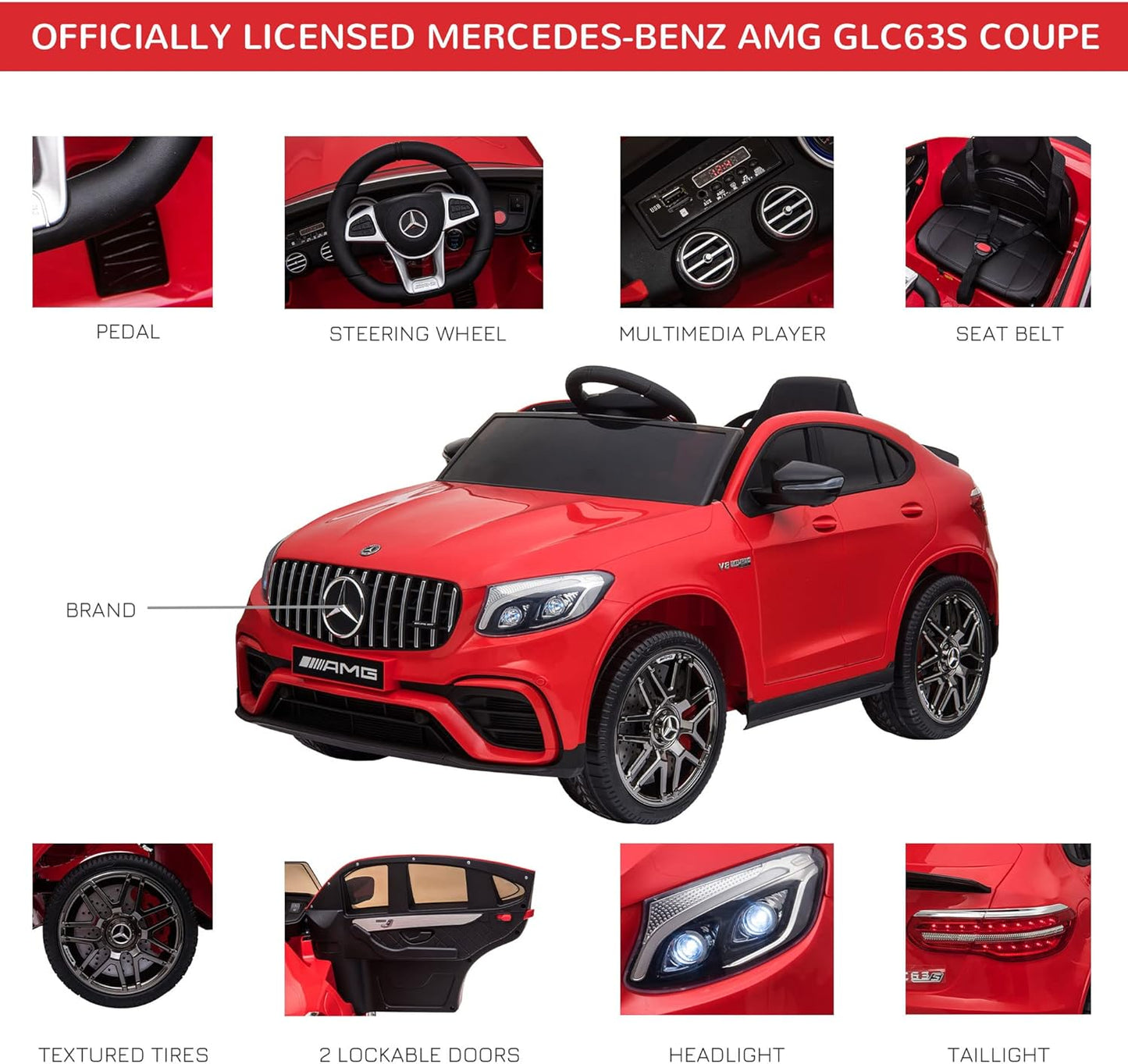 Licensed Mercedes-Benz AMG GLC63S Coupe Kids Ride-On Car with Remote Control