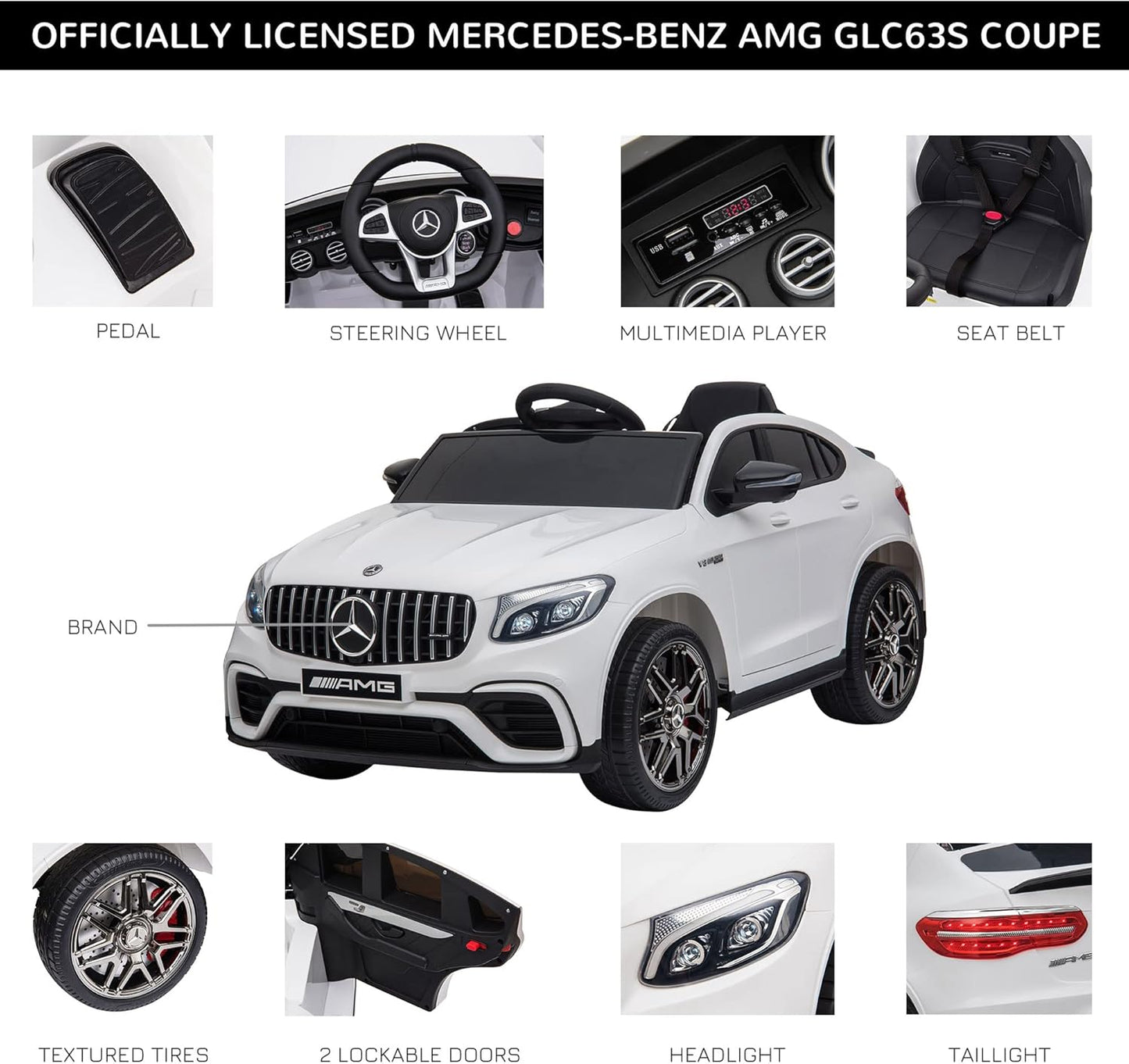 Licensed Mercedes-Benz AMG GLC63S Coupe Kids Ride-On Car with Remote Control