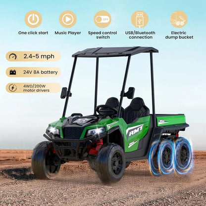 24V Kids Ride-On Dump Truck (4WD Two-Seater with Remote)