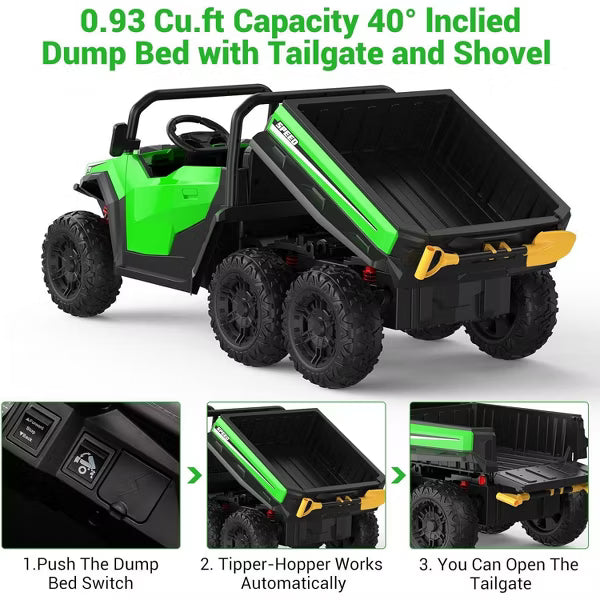 24V Kids Ride-On Dump Truck (4WD Two-Seater with Remote)