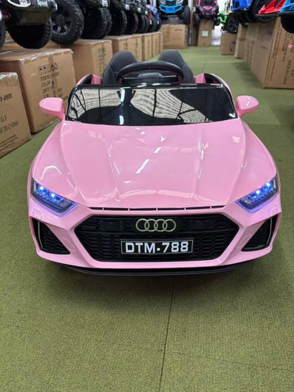 Kids Electric Ride-On Audi Car 12 Volt with Leather seat and remote control, White-Pink