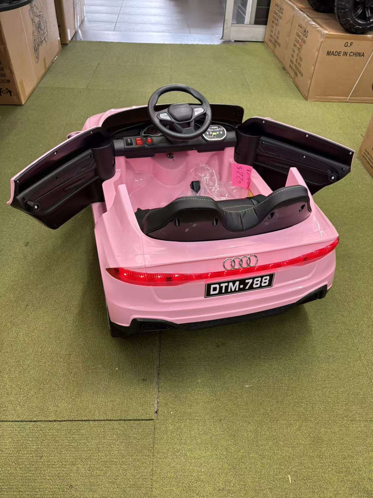 Kids Electric Ride-On Audi Car 12 Volt with Leather seat and remote control, White-Pink