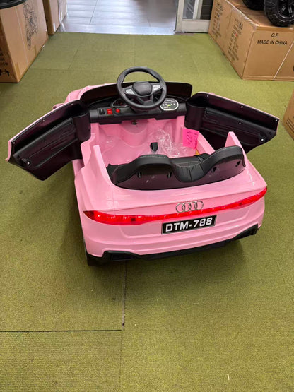 Kids Electric Ride-On Audi Car 12 Volt with Leather seat and remote control, White-Pink