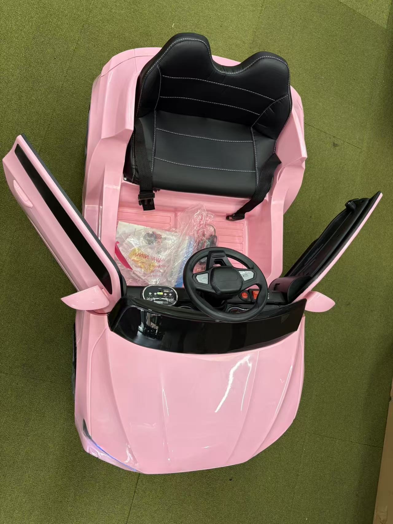 Kids Electric Ride-On Audi Car 12 Volt with Leather seat and remote control, White-Pink