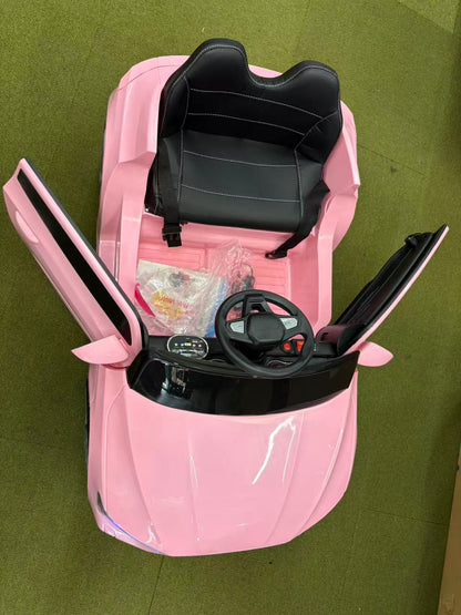 Kids Electric Ride-On Audi Car 12 Volt with Leather seat and remote control, White-Pink