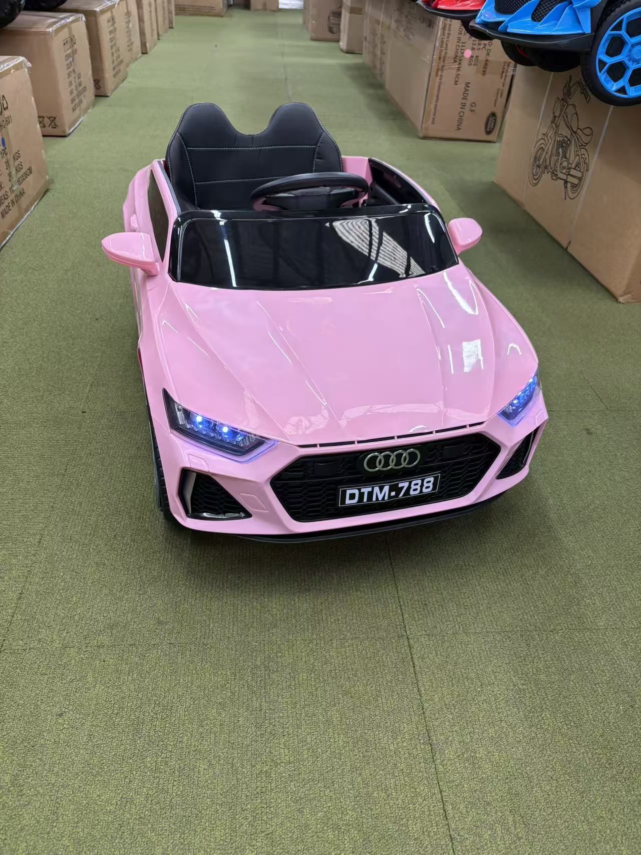 Kids Electric Ride-On Audi Car 12 Volt with Leather seat and remote control, White-Pink
