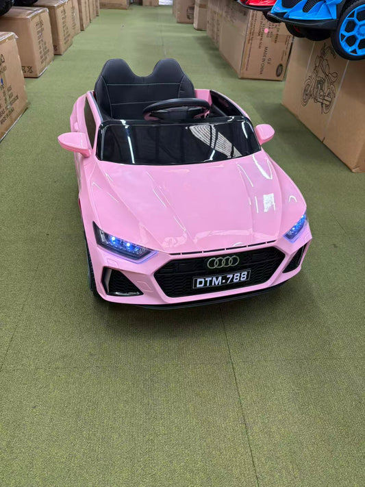 Kids Electric Ride-On Audi Car 12 Volt with Leather seat and remote control, White-Pink
