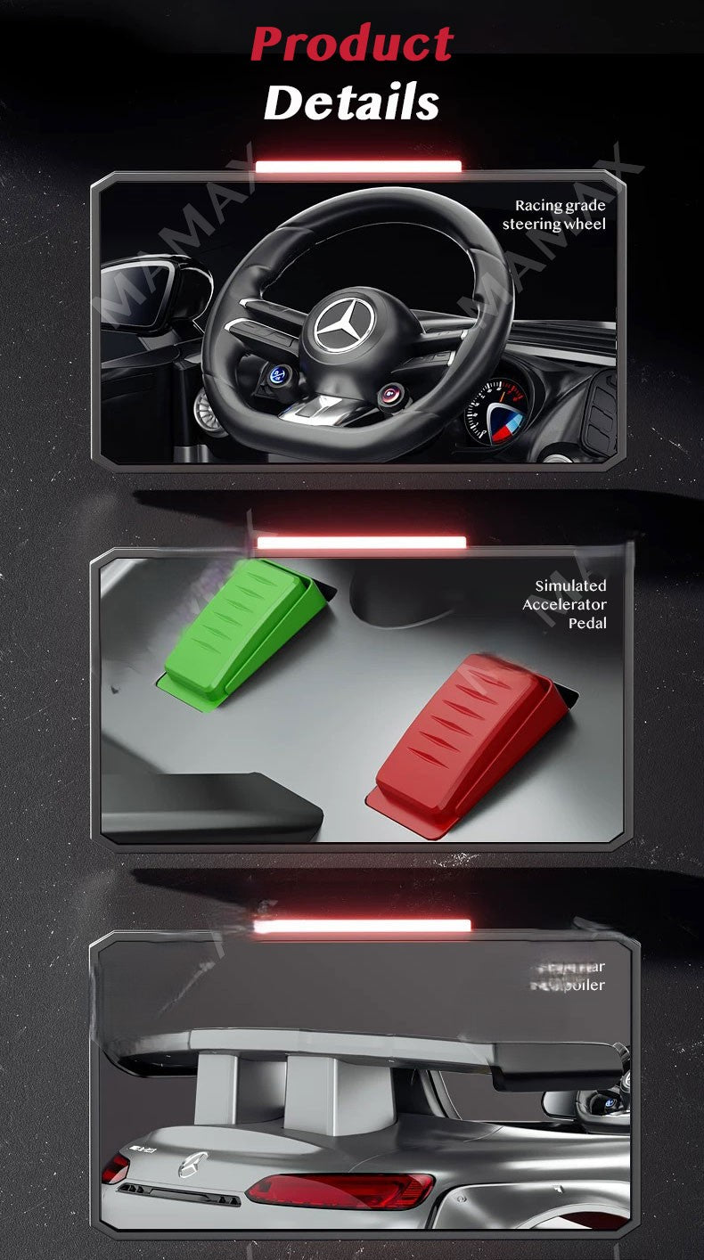 24V 2-Seater Mercedes-Benz AMG GT Kids Electric Drift Car with RC, App Control & Bluetooth