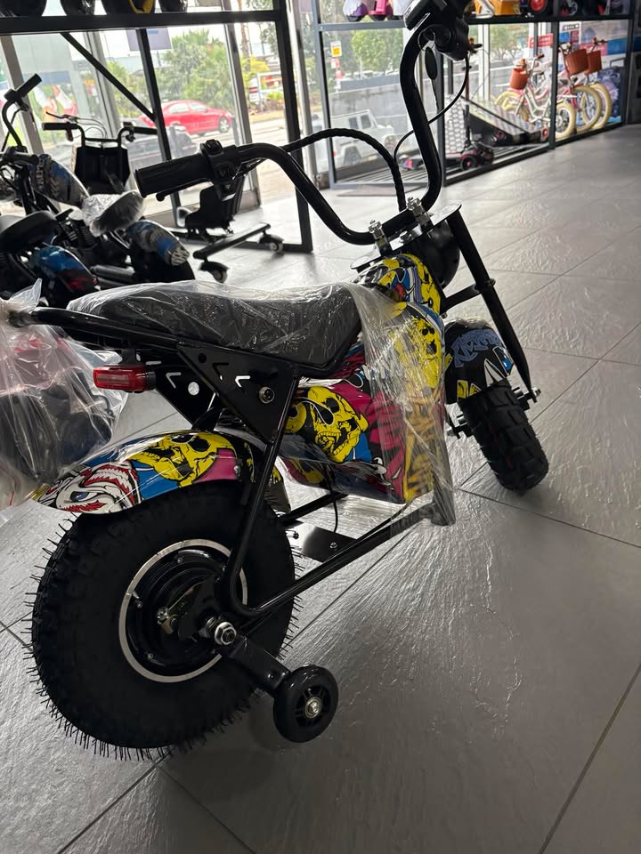Electric Rechargeable Bike 36 Volt with brushless Motor 350 Watts, Air Rubber Wheels, optional training wheels