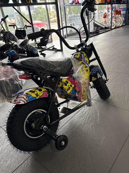 Electric Rechargeable Bike 36 Volt with brushless Motor 350 Watts, Air Rubber Wheels, optional training wheels