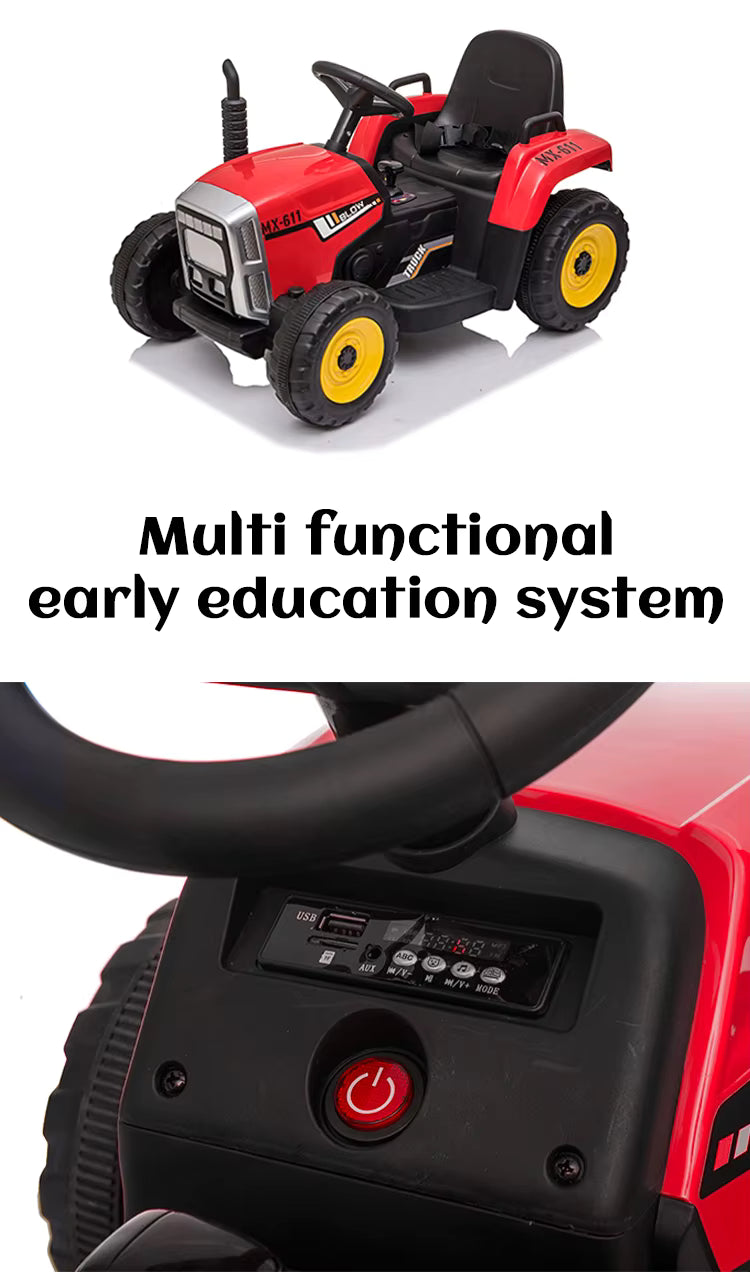 Kids Electric Tractor with Trailer – 12V with 2 Motors, Bluetooth & Remote Control
