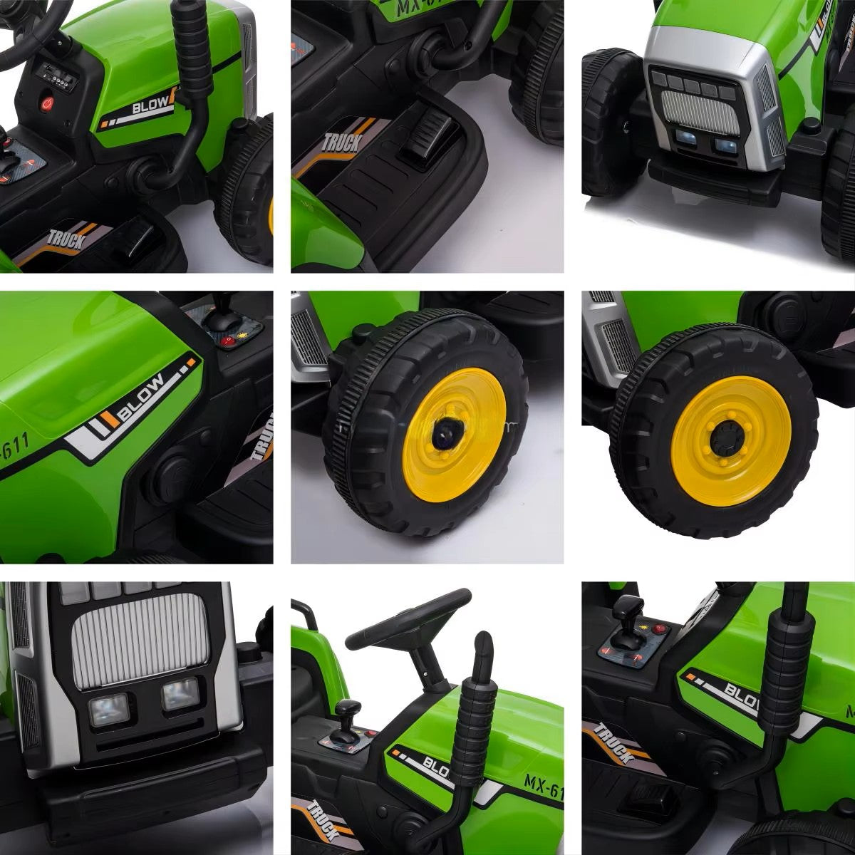 Kids Electric Tractor with Trailer – 12V with 2 Motors, Bluetooth & Remote Control